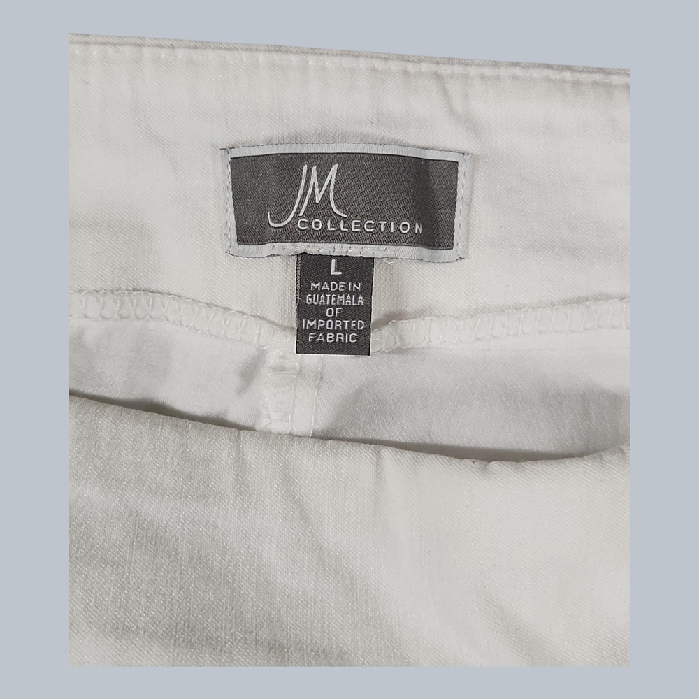 JM Collection White Capri Pants Women L Pull On Elastic Waist Lattice Hem Crop - Picture 2 of 8